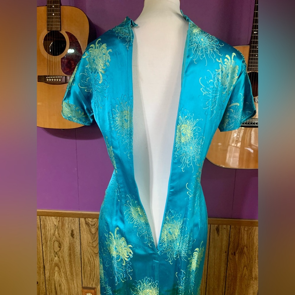 Women’s Vintage 60’s Long Japanese Dress SZ 10 Teal and Green - Picture 6 of 14